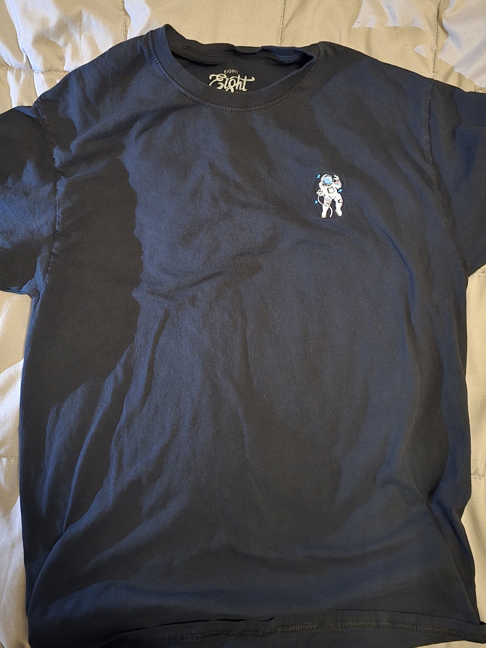Black Crewneck T-Shirt with Astronaut Embroidery